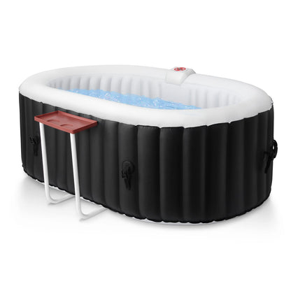 Edostory Hot Tub Aufblasbarer Tragbarer Ovaler Whirlpool Spa 2 Personen Whirlpool mit 90 Bubble Jets, Abdeckung, Filterkartuschen, Pumpe, Schwarz