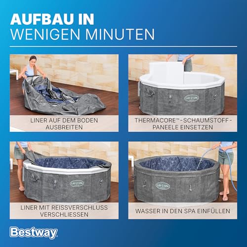 Bestway® Lay-Z-SPA® Energiespar-Whirlpool mit Schaumstoffpaneelen Carrara AirJet™ mit App-Steuerung + integrierter UltraFit™ -Pumpeneinheit, für 6 Personen Ø 170 x 65 cm, Dunkle Alabaster-Optik