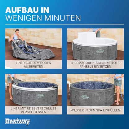 Bestway® Lay-Z-SPA® Energiespar-Whirlpool mit Schaumstoffpaneelen Carrara AirJet™ mit App-Steuerung + integrierter UltraFit™ -Pumpeneinheit, für 6 Personen Ø 170 x 65 cm, Dunkle Alabaster-Optik