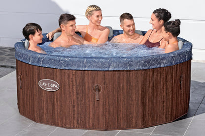 Bestway Lay-Z-SPA Whirlpool Toronto AirJet, Ø190x70cm, 7 Personen, Energiesparend, Heizung, Frostwächter, 180 AirJet-Düsen, App-Steuerung, UltraFit-Pumpeneinheit, Abdeckung, Holz-Optik, Palisander