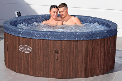Bestway Lay-Z-SPA Whirlpool Toronto AirJet, Ø190x70cm, 7 Personen, Energiesparend, Heizung, Frostwächter, 180 AirJet-Düsen, App-Steuerung, UltraFit-Pumpeneinheit, Abdeckung, Holz-Optik, Palisander