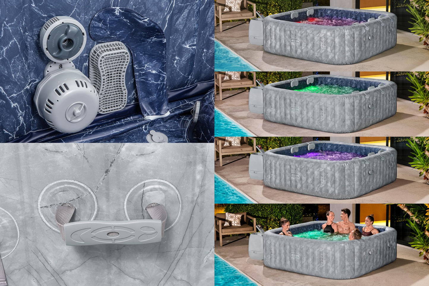 Bestway® Lay-Z-SPA® Energiespar-Whirlpool San Francisco HydroJet Pro™ mit App-Steuerung, für 7 Personen 230 x 230 x 71 cm, Marmor-Optik (Samtgrau)